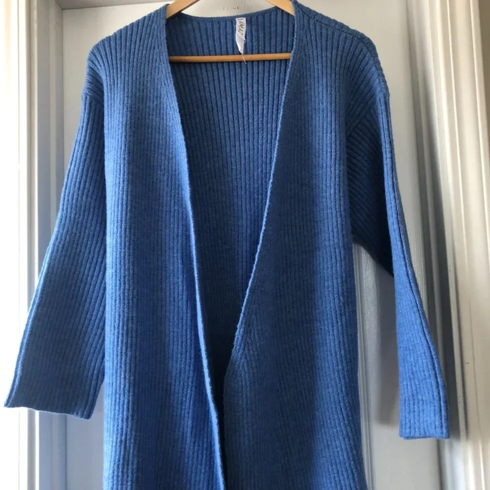 AMADI Anthropologie Long Sweater Cardigan Duster Rib Knit Blue size S - Picture 5 of 13